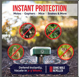 Livin' Well Solar Sonic Pest Repeller Stakes - 2pk Outdoor Pest Repellent with 2,500 Feet Range, Solar Powered Animal Control, Rodent Repellent and Deterrent for Mole, Vole, Gopher