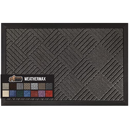 Gorilla Grip 100% Waterproof All-Season WeatherMax Doormat, 23x35, Durable Natural Rubber, Stain and Fade Resistant, Low Profile, Indoor Outdoor Door Mats, Easy Clean Patio Entrance Mat, Gray Diamond