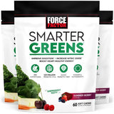 FORCE FACTOR Smarter Greens Superfood Chews, 3-Pack, Greens and Superfoods with Probiotics, Antioxidants, and Fiber, Greens Supplement to Support Digestion, Nitric Oxide, and Energy, 180 Chews