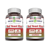 Amazing Formulas Red Yeast Rice 1200mg Per Serving Capsules Supplement | Non-GMO | Gluten Free | Made in USA (120 Count | 2 Pack)