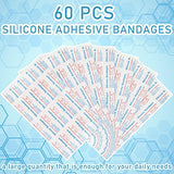 60 Pcs Large Sensitive Skin Bandages Silicone Adhesive Bandages Bulk Baby Child Elderly Painless Removal Silicone Bandages for Sensitive Fragile Skin Delicate Sensitive Skin Wounds 3.9 x 2 in