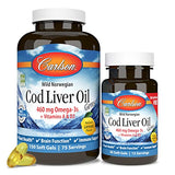 Carlson - Cod Liver Oil Gems, 460 mg Omega-3s, Plus Vitamins A and D3, Wild Caught Norwegian Arctic Cod Liver Oil, Sustainably Sourced Nordic Fish Oil Capsules, Lemon, 150 + 30 Softgels