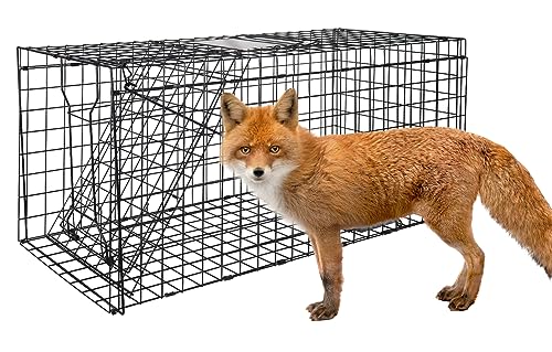 VASALAID Live Animal Trap Cage, 43.6 X 16.9 X 18.1inch Catch and Release, Humane Live Trap Cage Indoor & Outdoor Foldable Live Trap for Foxes, Large Dogs, Coyotes, Raccoons, Woodchucks