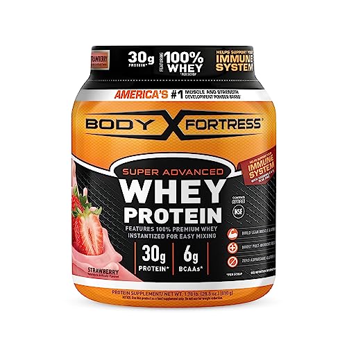 Body Fortress Super Advanced Whey Protein Powder, Strawberry, Immune Support (1), Vitamins C & D plus Zinc, 1.78 lbs (Packaging May Vary)