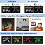 FEYBYLA Alarm Clock with Day and Date for Elderly 3Displays 7inch Digital Calendar Day Clock Photo Frame- Auto Dimmable Display 8 Alarm Options, Day Clock with Non-Abbreviated Day & Month