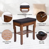 StrongTek Bamboo Shower Stool with Cushion, Small Shower Bench for Bath or Living Room, Shower Footrest for Safe Shaving, Shower Seat with Storage, Ideal for Adults, Seniors & Spa, Red-Brown