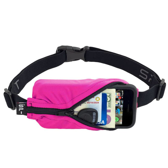 SPIbelt Original Pocket Running Belt for Women Men, Phone Holder for Running, Running Fanny Pack, Holder for Phone,Running Waist Pack,Pouch Expands, Adjustable, Fuchsia/Black Zipper