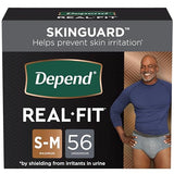 Depend Real Fit Incontinence Underwear for Men, Disposable, Maximum Absorbency, Small/Medium, Grey, 56 Count (2 Packs of 28), Packaging May Vary