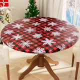 smiry Round Fitted Vinyl Table Cloth Cover Elastic Edged Flannel Backed, Waterproof Wipeable Christmas Vinyl Tablecloth for 36"-44" Round Tables, Bufflo Checked Snowflake