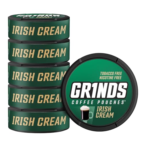 Grinds Coffee Pouches | 6 Cans of Irish Cream | 18 Pouches Per Can | 1 Pouch eq. 1/4 Cup of Coffee (Irish Cream)