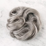 Bella Hair 100% Real Human Hair Piece, Messy Hair Bun Scrunchie for Women Wavy Curly Up-Do Hairpiece (#Silver Gray)