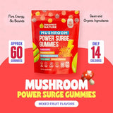 Mushroom Supplement Power Surge Gummies - Cordyceps, Maca Root, Panax Ginseng, Vitamin B12, Rhodiola - Vegan, Gluten-Free, Vitamin B Complex - Mushroom for Energy & Wellness (Mixed Fruits, 60 Gummies)
