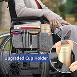 FINPAC Wheelchair Side Storage Bag w/Cup Holder, Wheelchair Armrest Accessories Pouch with Pen Slot and Reflective Strips for Power Wheelchairs, Walkers, Rollators, Seniors (Gray)