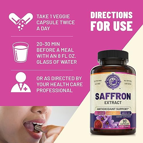 100% Pure Saffron Extract - Metabolism Booster & Natural Appetite Suppressant for Weight Loss. Saffron Mood Enhancer for Women & Men, Natural Diet Pills for Women & Men. USA Made, 90 Servings.