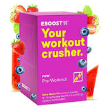 EBOOST POW Natural Pre Workout Powder –15 Packets - Berry Melon Fizz - A Pre Workout Supplement for Performance, Joint Mobility Support, Energy, Focus - Men & Women - Non-GMO, Gluten-Free, No Creatine