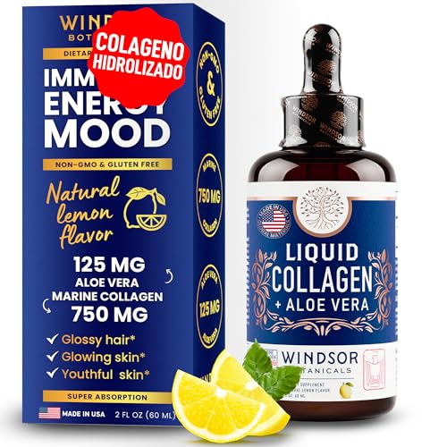 Colageno Hidrolizado para Mujer - Colágeno Líquido para Mujeres con Suplemento de Aloe Vera - 750MG Péptidos de Colágeno Marino 125mg Aloe Vera - Colágeno de Pescado Líquido - 60ml Gotas de Colágeno