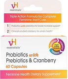 vH essentials Probiotics with Prebiotics and Cranberry Feminine Health Supplement, 60 Capsules (Pack of 3)