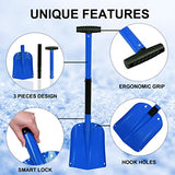 CARTMAN 32.5 Inch Folding Emergency Snow Shovel 3 Piece Aluminum Lightweight Portable Sport Utility Shovel for Car Trunk Camping Garden Beach with Ice Scraper Carrying Bag, Blue