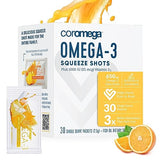 Coromega Omega 3 Fish Oil Supplement with Additional Vitamin D3, 650mg of Omega-3s with 3X Better Absorption Than Softgels, Tropical Orange Flavor, 30 Single Serve Squeeze Packets