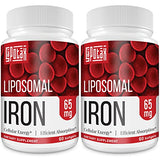 Liposomal Fe Iron Supplement for Women,65 mg Iron Supplement with Folic Acid & Vitamin B12 for Men,Red Blood Cell Production & Energy Support for Adults Iron Deficiency 60 Softgels(2 Bottle)