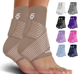 Sleeve Stars Ankle Brace for Women & Men, Achilles & Plantar Fasciitis Relief Compression Sleeve, Foot Brace with Ankle Support Strap, Heel Protector Wrap for Pain, Tendonitis & Sprain (Pair/Beige)