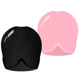 ComfiTECH Migraine Ice Head Wrap, Headache Relief Hat for Migraine Cap for Tension Puffy Eyes Migraine Relief Cap for Sinus Headache and Stress Relief Cold Compress (Black & Pink)