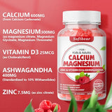 softbear Calcium Magnesium Zinc Gummies, Sugar Free Calcium Supplement for Women Men, High Absorption Calcium with Vitamin D3 Gummies for Bone & Muscle Health, Vegan Raspberry Flavor - 60 Count