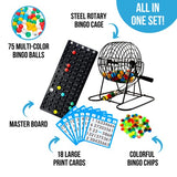 Regal Bingo - Deluxe Bingo Set - Includes 6 Inch Bingo Cage, Master Board, 18 Mixed Cards, 75 Calling Balls, Colorful Chips - Ideal for Large Groups, Parties