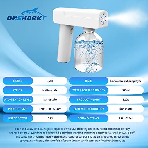 DrShark Professional Sprayer Fogger Machine Electrostatic ULV Atomizer & Cordless Handheld Nano Steam Gun – Rechargeable Spray Gun with Blue Light for Touchless Spray