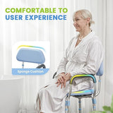 OasisSpace Padded Shower Chair with Back, Tool-Free Bath Chair for Inside Shower - Anti Slip Bathroom Chair Seat for Seniors with Detachable Armrest for Elderly, Senior, Handicap & Disabled