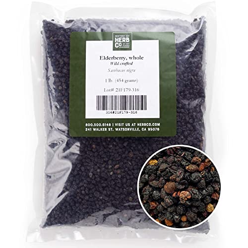 Monterey Bay Herbo Co Elderberries Certified Organic 1 LB Bag – Whole 100% Natural (Sambucus nigra)