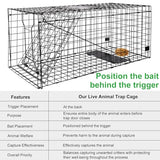 VASALAID Live Animal Trap Cage, 43.6 X 16.9 X 18.1inch Catch and Release, Humane Live Trap Cage Indoor & Outdoor Foldable Live Trap for Foxes, Large Dogs, Coyotes, Raccoons, Woodchucks