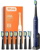 Bitvae Electric Toothbrush for Adults and Kids, ADA Accepted Ultrasonic Toothbrush with Rechargeable Power, Travel Ultrasonic Toothbrush with 8 Heads, Midnight Blue D2