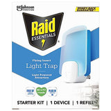 Raid Essentials Flying Insect Light Trap Starter Kit, 1 Plug-in Device + 1 Cartridge, Featuring Light Powered Attraction