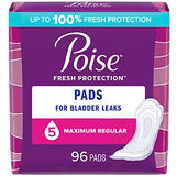 Poise Incontinence Pads & Postpartum Incontinence Pads, 5 Drop Maximum Absorbency, Regular Length, 96 Count (2 Packs of 48), Packaging May Vary