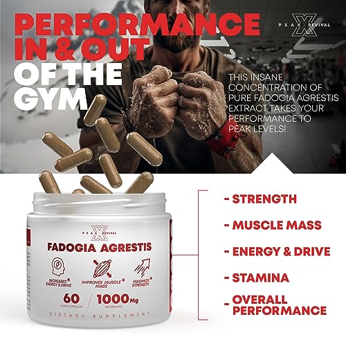 Peak Revival-X Fadogia Agrestis 1000mg Per Serving Supplement - Potent Extract to Increase Energy, Athletic Performance & Muscle Mass - Supplements Third Party Tested & Made in The USA (60 Capsules)