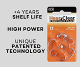 Hearclear Size 13 Hearing Aid Batteries Orange Tab + Keychain (60 Batteries)