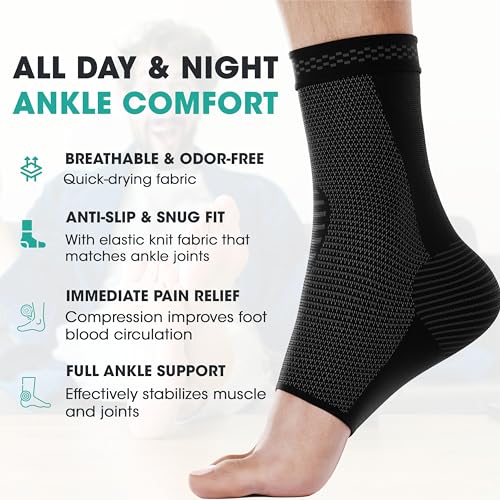 Modvel 2 Pack Ankle Brace Compression Sleeve Injury Recovery, Joint Pain FSA or HSA eligible Achilles Tendon Support, Plantar Fasciitis Foot Socks with Arch Support (Medium) (MV-151-M-BL) Foot Gear