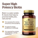 Solgar Biotin 10,000 mcg, 60 Vegetable Capsules - Energy, Metabolism, Promotes Healthy Skin, Nails & Hair - Super High Potency - Non-GMO, Vegan, Gluten Free, Dairy Free, Kosher - 60 Servings