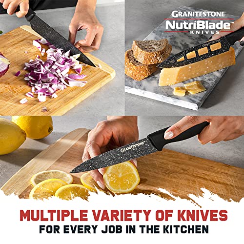 Granitestone Nutriblade 6 Piece - Ultra Sharp, PFOA-Free Stainless Steel Blades, Kitchen Knife Set, with Nonstick Granite Coating, Easy-Grip Handle, Dishwasher-safe