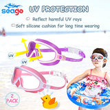 Seago Kids Goggles for Swimming 2 Pack - Anti-Fog, UV Protection, Adjustable, No Leaking, Watertight, Crystal Clear, Suitable for Children 3-15