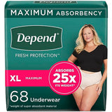 Depend Fresh Protection Adult Incontinence Underwear for Women (Formerly Depend Fit-Flex), Disposable, Maximum, Extra-Large, Blush, 68 Count (2 Packs of 34), Packaging May Vary