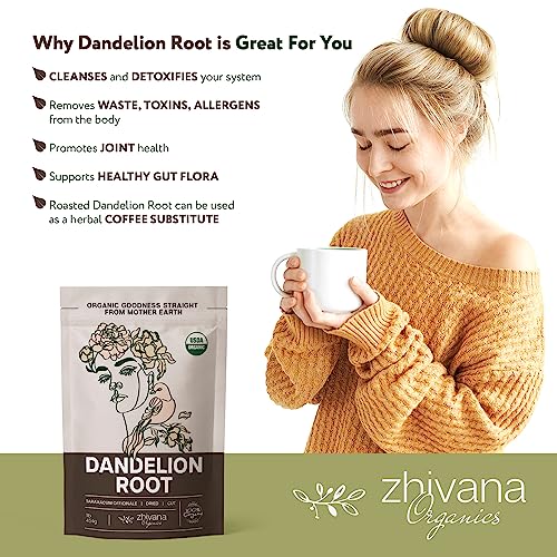 Zhivana Organics Dandelion Tea Organic, Te Diente De Leon Organico, Dandelions, Organic Dandelion Root Tea - Liver Cleanse Tea, Tea for Digestion, Liver Detox Tea Organic