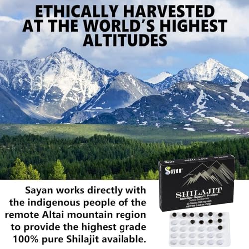 Sayan Shilajit Pure Organic Black Resin Mineral Tablets - for Men and Women (1-2 Month Supply of 60 Drops) Fulvic Acid & Trace Minerals Supplement for Immune Support, Natural Detox, and Energy Boost