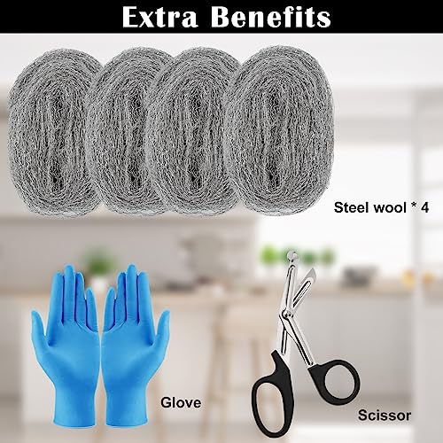 Steel Wool Mice Control 4'' * 42' Total Rodent Control Fill Fabric, Steel Wool Pads Mouse Blocker Keep Mice Away from Holes Wall Cracks Gaps(4 Rolls)