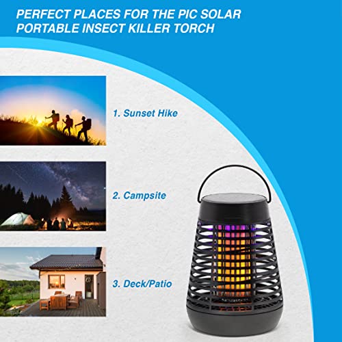 PIC Portable Solar Insect Killer Torch (FLPT), Bug Zapper and Flame Accent Light, Kills Bugs on Contact - Twin Pack