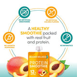 Designer Wellness Protein Smoothie, Real Fruit, 12g Protein, Low Carb, Zero Added Sugar, Gluten-Free, Non-GMO, No Artificial Colors or Flavors, Peach Mango, 12 Count