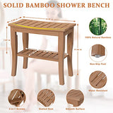 Domax Bamboo Shower Benches for Inside Shower - Bathroom Bench Seat Waterproof Wooden Shower Stool with Storage Shelf for Adults Elderly Seniors Wood Shower Chair for Bathtub or Small Spaces (Walnut)