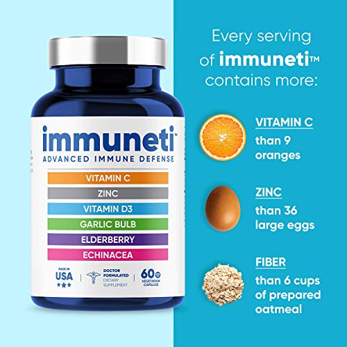 Immuneti - Advanced Immune Defense, 6-in-1 Powerful Blend of Vitamin C, Vitamin D3, Zinc, Elderberries, Garlic Bulb, Echinacea - 3 Pack - Supports Overall Health