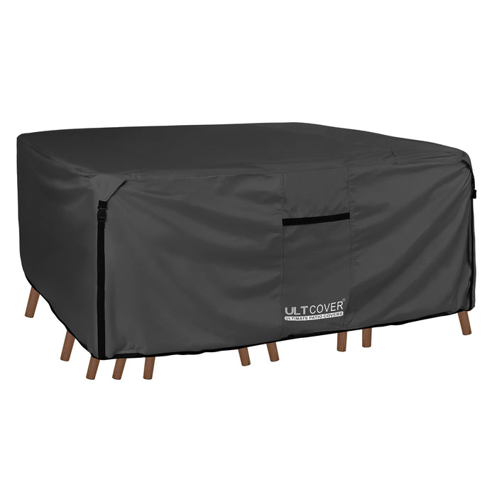 ULTCOVER 600D Tough Canvas Durable Rectangular Patio Table and Chair Cover - Waterproof Outdoor General Purpose Furniture Covers 76Lx54Wx28H inch, Black